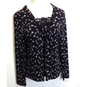 EAST 5TH Black Diamond and Ruby Earring Long Sleeve Career Top Size Large
